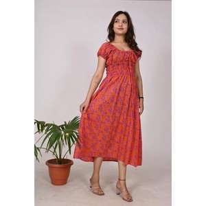 Indian Handmade 100% Cotton Maxi Boho Style <b>Floral</b> Print Party Wear <b>Dress</b> for Women Comfortable Fit Elastic Waist Ethnic Summer - Product Image 2