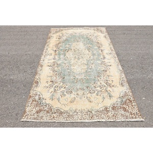 Vintage 5.2x8.9 ft Rug, Turkish Rug, <b>Brown</b> Ombr Rug <b>Wool</b> - Product Image 1