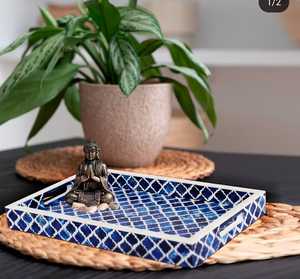 Plateau de service en incrustation d'os fait à la main Golden Mirage Artisanat artistique pour la décoration de table, la salle à manger et les cadeaux de maison de luxe durables - Product Image 5