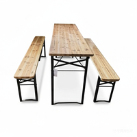 Ensemble de table de jardin en bois robuste pliable pour pique-nique en plein air avec 2 bancs 180 cm