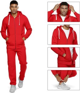 Ensemble de survêtement pour homme rouge, mi-lourd, écologique, à séchage rapide, décontracté, athlétique, 2 pièces, pour la salle de sport, l'entraînement, le jogging, les vêtements de sport - Product Image 1