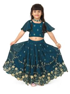 Shoryam - Lehenga Choli de Georgette para Niñas, Mangas de Mariposa |   Vestido Largo de Fiesta Étnico Tradicional con Lentejuelas y Bordado Floral - Product Image 2