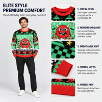 Pull de Noël en tricot pour homme FNJIA, motif monstre de dessin animé jacquard, pull fantaisie festif, haut en tricot pour les fêtes, vêtements en tricot pour les fêtes, OEM personnalisé