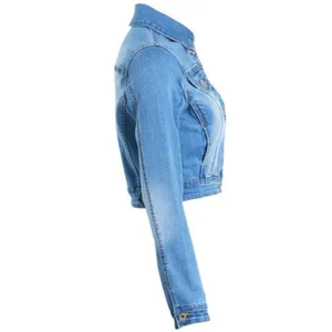 Vintage Cropped Denim Jacket for <b>Women</b> 2025 Ladies Autumn Long Sleeve Streetwear Single Breasted Jeans <b>Coat</b> - Product Image 4
