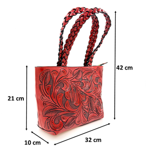 Sac à main en cuir La Maria, ciselé à la main, fabriqué artisanallement avec une qualité supérieure et une bandoulière, poignée tressée à la main - Product Image 2