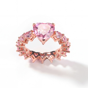 Anillo de corazón de oro rosa, anillo con piedras preciosas rosas, anillo en forma de corazón, anillo de moda para mujer, anillo de cristal rosa, anillo de joyería romántica, anillo de amor - Product Image 3