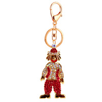 Porte-clés figurine de clown en strass, alliage doré, pour costume de carnaval, breloque de sac