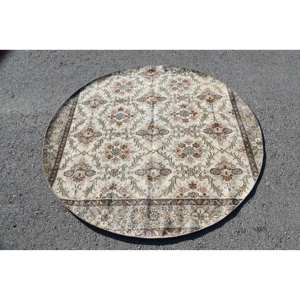 Traditional Beige Brown Wool <b>Rug</b> with Latex Backing Classic Vintage Turkish Style 5.5'x5.5' for Teen Rectangle <b>Hallway</b> Pattern - Product Image 3