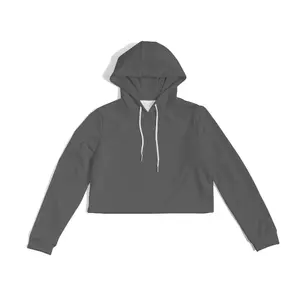 Top corto con capucha de manga larga de poliéster ecológico para mujer con estampado de logotipo personalizado en la parte delantera - Product Image 1