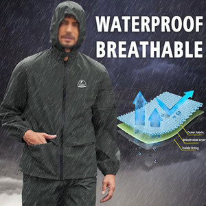 Ensemble de survêtement coupe-vent décontracté à capuche pour sport d'hiver avec taille élastique doublure respirante motif solide - Product Image 5