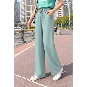 Jane's Women's High <b>Waist</b> <b>Elastic</b> Belted Straight Leg Aerobin Pants, Loose Fit Casual Daily <b>Trousers</b> with Side Pockets. - Product Image 3