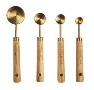 ถ้วยตวงและช้อนตวงทองเหลืองช้อนออกแบบให้มีด้ามวัดทำจากไม้ - Product Image 4