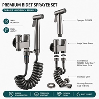 Ensemble de pulvérisateur de bidet haute pression avec pulvérisateur manuel en laiton SUS304, vanne un entrée deux sorties et tuyau G1/2 pour toilettes