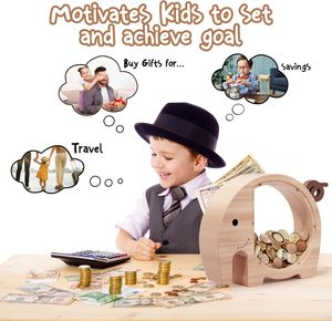 Unbreakable Personalized Wooden <b>Elephant</b> Piggy <b>Bank</b> Birthday Christmas New Year Gifts for Boys and Girls Baby Toy - Product Image 6