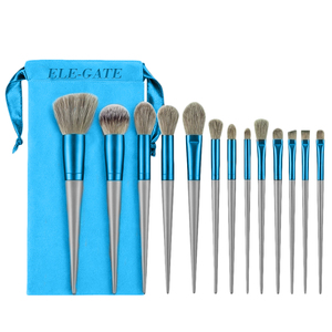 Ensemble professionnel de 13 pinceaux à cheveux synthétiques émeraude, manche verni, pour le maquillage du visage, des lèvres et des yeux, comprend un pinceau à poudre, 13 pièces/ensemble - Product Image 5