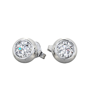 Boucles d'oreilles classiques à une pierre, diamant rond cultivé en laboratoire et sertissage de lunette en diamant naturel - Product Image 1