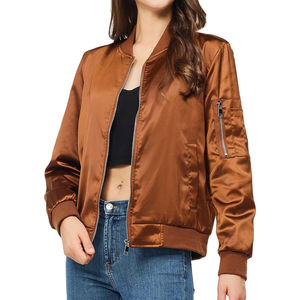 Chaqueta Bomber de Satén para Mujer, Color Sólido, con Cierre, Precio al por Mayor Personalizado, Calidad Premium, Ligera, para Uso Casual - Product Image 4