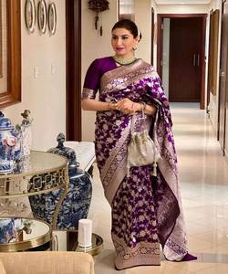 Blus Organza motif merah <span class=keywords><strong>Saree</strong></span> dengan Organza putih untuk pakaian pesta pernikahan sederhana wanita