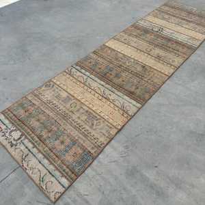 2.7x9.8 ft Turkish Rug, Vintage Rug, <b>Brown</b> Animal Print <b>Wool</b> Rug - Product Image 4