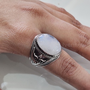 Bague en argent sterling 925 pour homme, avec pierre de lune arc-en-ciel naturelle bleue feu, pierre de naissance de juin, bijou fin et massif, vente en gros - Product Image 3