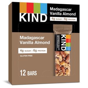 Barras de Nueces KIND, Vainilla de Madagascar y Almendras, Refrigerios Saludables, Sin Gluten, Bajo en Azúcar, 6g de Proteína, Paquete de 12 - Product Image 1