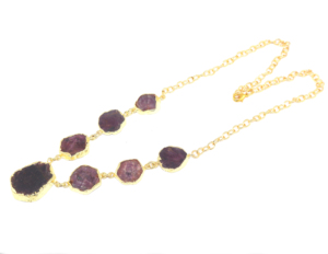 Collier classique en or 22 carats plaqué or, pierre précieuse brute de rubis, forme fantaisie, cristal de guérison, pierre de naissance, bijoux pour femmes - Product Image 3