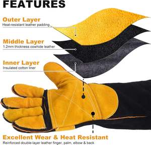 Venta caliente 16 'guantes de soldadura de cuero de piel de vaca protección de seguridad guantes de soldador precio al por mayor guantes de impacto - Product Image 4