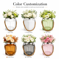 Vase en verre transparent à facettes avec poignée en corde et bordure métallique, porte-fleurs pour mariage, décoration de table à domicile, vente en gros, export