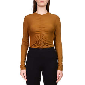 Top Corto da Donna Sanctuary Marrone con Maniche Lunghe Arricciate, Taglia XS, Traspirante - Product Image 1