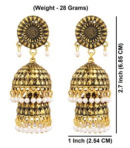 Conjunto de pendientes de novia Jhumka Jhumki para mujer, fabricante indio, mayorista, joyería, chapado en oro oxidado - Product Image 4