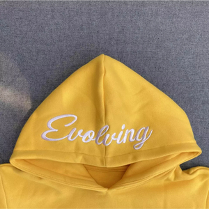 Pull à capuche jaune vieilli brodé avec logo personnalisé Streetwear vêtements d'hiver en éponge française pour hommes sweats à capuche à bords coupés - Product Image 4