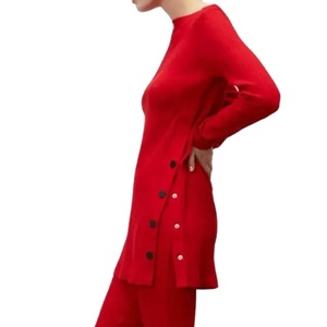 ชุดสตรีแขนยาวทรงสกินนี่สีล้วนแบบถักสีแดงจากบังคลาเทศ - Product Image 1