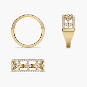 Bague de mariage en or massif 14 carats avec double rangée de diamants pavés, sertissage à griffes, 0,54 carat, bijoux fins minimalistes, cadeau pour elle - Product Image 2