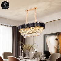 Décoration nordique moderne Plafonds hauts Lustres de luxe Grands lustres en cristal noir ovales pour hôtel Escaliers Mariages