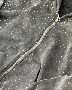 Pull à capuche zippé à manches longues pour hommes, marque privée avec strass, streetwear pour l'automne, sweat à capuche d'extérieur - Product Image 5