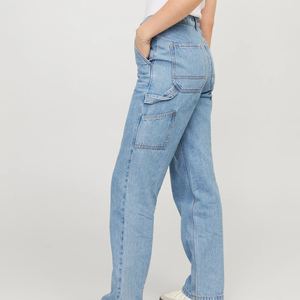 Vente en gros de jeans en denim personnalisés pour femmes avec poches à carreaux jambe large baggy jean lourd de haute qualité pour hommes style de rue élastique OEM - Product Image 5