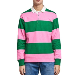 เสื้อโปโลรักบี้ชาย แขนยาว ลายทาง สีเขียวชมพู ผ้าถัก คอตตอน สวมใส่สบาย ระบายอากาศได้ดี ปกติดกระดุม เหมาะสำหรับฤดูใบไม้ผลิ - Product Image 4