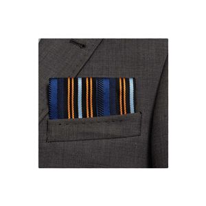 Ready to Use Black Orange <b>Navy</b> Blue Striped Pocket Handkerchief for Men's Suits - Product Image 1