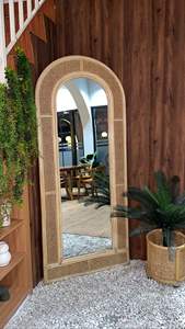 Espejo de Pie Artístico de Ratán para Todo el Cuerpo, Espejo de Mimbre Natural Tejido a Mano - Product Image 3