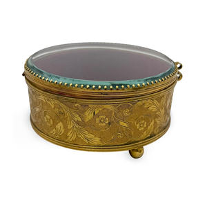 Prix bas carré or fini métal laiton bordure en relief fleur conception clair biseauté verre fait main boîte de rangement boîte à bijoux - Product Image 1