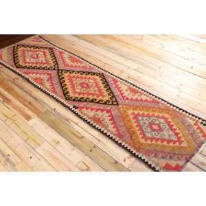 Turkish Vintage <b>Runner</b> Rug 2.9x10.4 ft, <b>Red</b> Orange Solid Wool Rug - Product Image 4