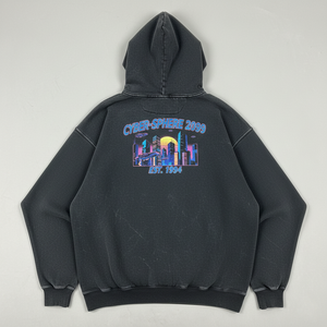 Sweat à capuche en molleton 100% coton vintage des années 90, style bootleg rap, 360 g/m², noir anthracite délavé, coupe classique, streetwear graphique - Product Image 2