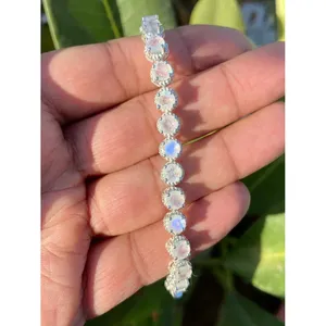 สร้อยข้อมือเทนนิสเงินแท้ 925 ประดับมูนสโตนสีรุ้ง เครื่องประดับแฟชั่น - Product Image 4