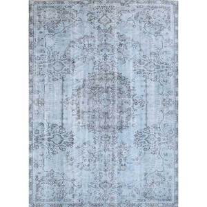 Alfombra de Lana Azul Vintage Hecha a Mano Pae-32, Pelo Alto, Trenzada, para Sala de Estar, Pasillo, Decoración Abstracta Rectangular con Medallón - Product Image 1