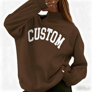 Sudadera de lana de manga larga con cuello simulado Reversible de gran tamaño de alta calidad para mujer, sudadera de punto con estampado de letras y logotipo personalizado - Product Image 1