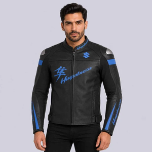 Chaqueta de Motociclismo para Hombre Zuzuki, de Cuero Vacuno Genuino, con Protección de Nivel 2 CE y Soporte para la Espalda - Product Image 1
