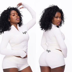 ชุดวอร์ม2ชิ้นสำหรับผู้หญิงชุดสั้นมีซิปแต่งโลโก้ได้ตามต้องการสำหรับผู้หญิงชุดออกกำลังกาย - Product Image 3