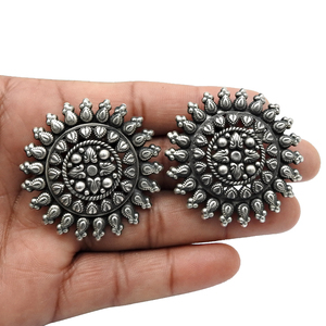 Vintage Look Artisan <b>Stud</b> Earring Solid 925 Sterling Oxidized <b>Silver</b> Handmade Jewelry Latest Trending Design Wholesale Suppliers - Product Image 5