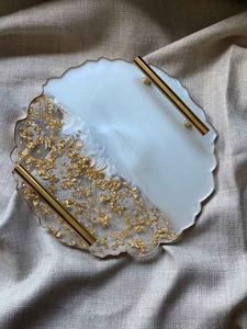 Plateau de service décoratif en résine de luxe pour table à manger, plateau design pour la décoration de la maison, plateau de service en résine pour le style de la table basse - Product Image 3