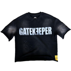 Personalizado 2025 nueva ropa de calle Vintage lavado camiseta impresa algodón crudo pesado dobladillo cuadrado recortado ácido lavado camiseta para hombres - Product Image 1